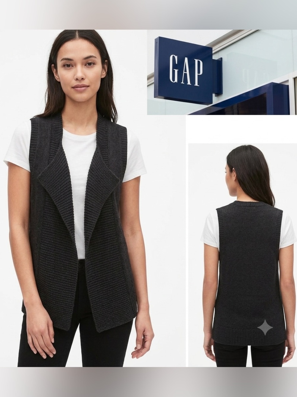 Gap Cashmere Blend Open Front Black Sweater Vest Extra Small